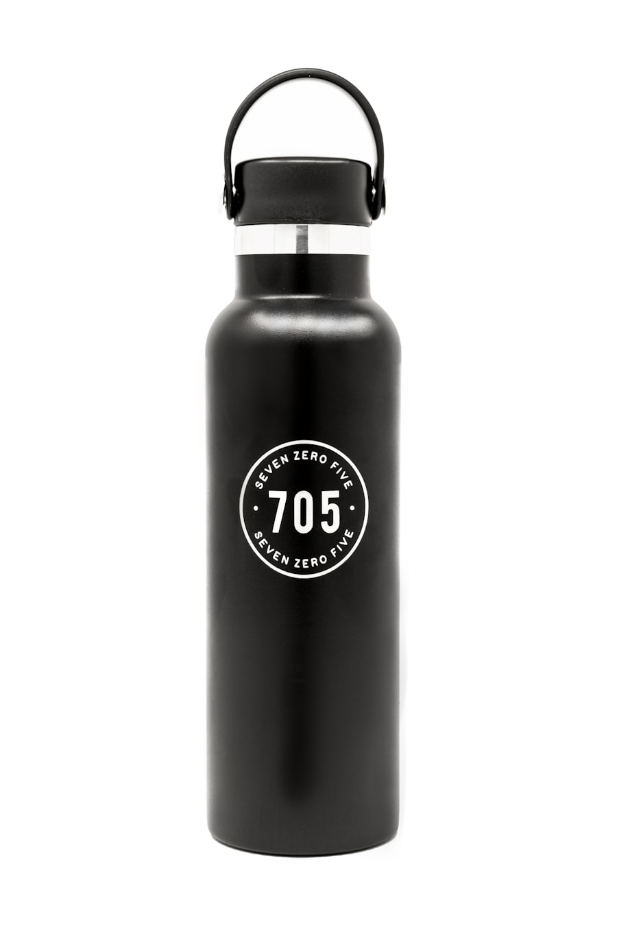A matte black water bottle