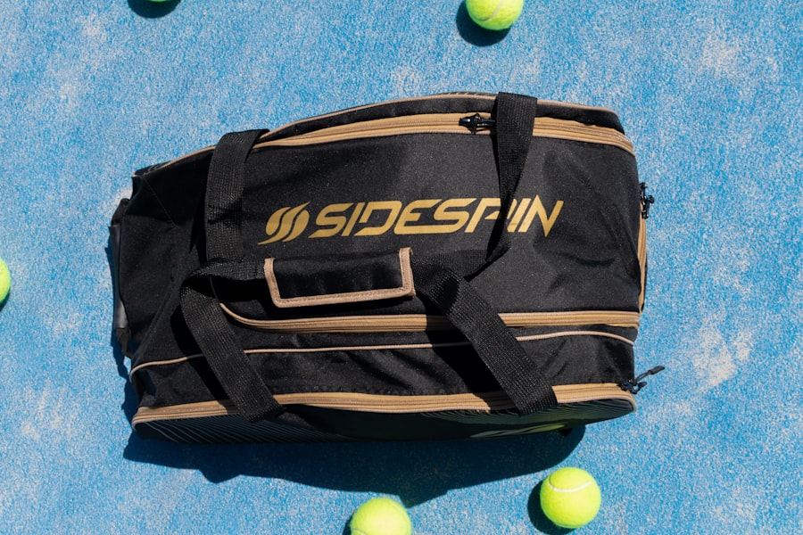 A black tennis duffel bag